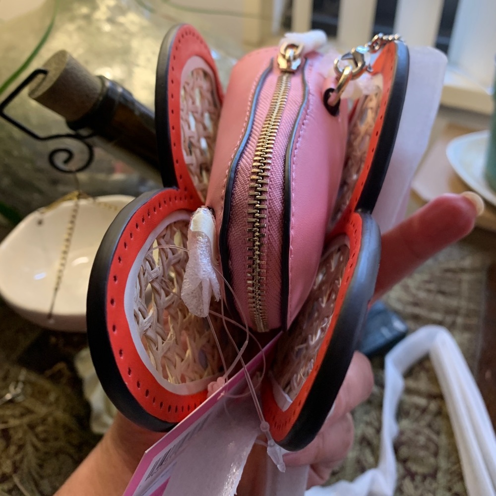 Authentic Kate spade Leather/Straw butterfly zip coin/cards on chain crossbody - Picture 4 of 11